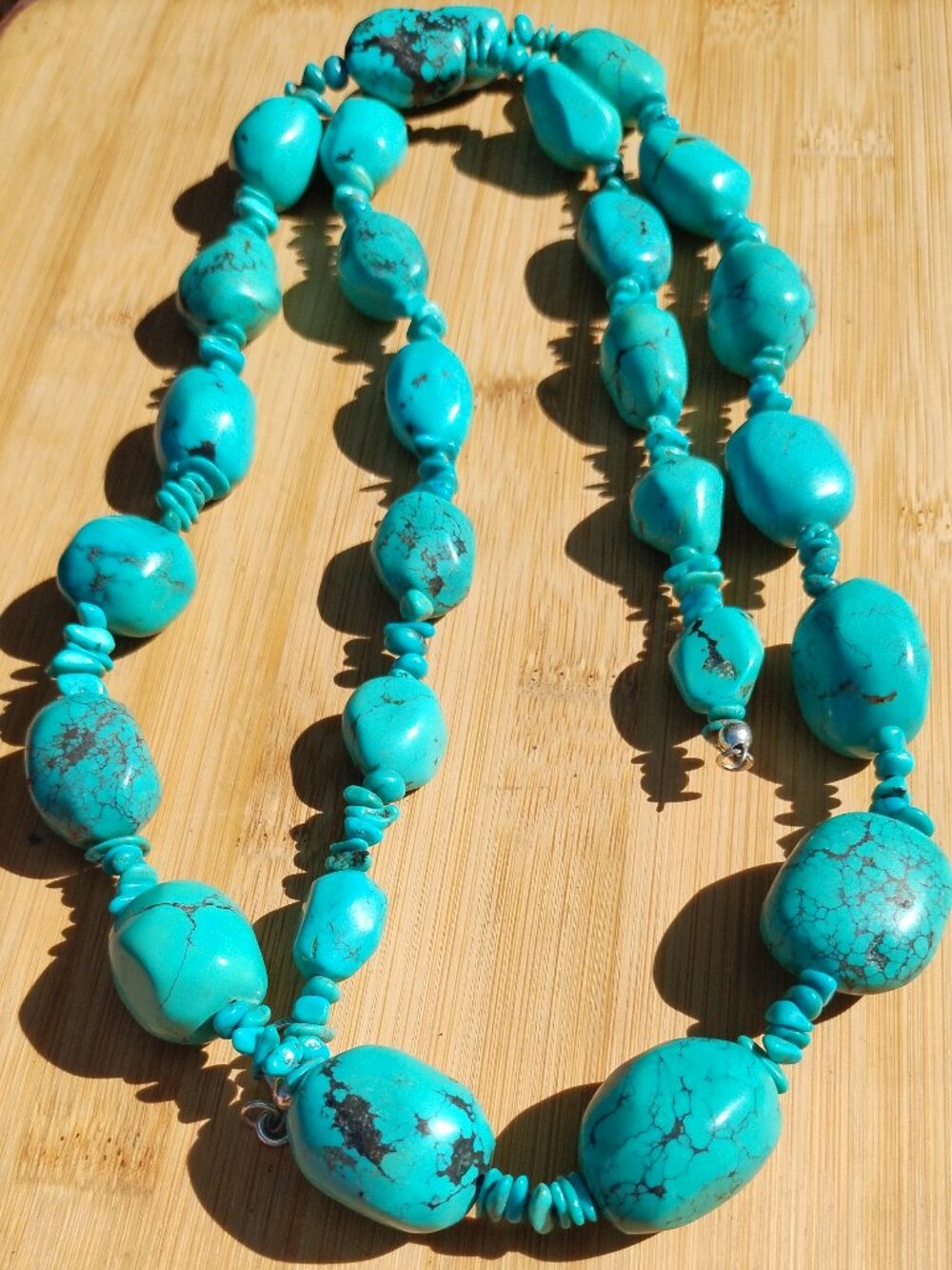 Jay King DTR Turquoise nugget necklace 42" long 925 Sterling Silver chunky